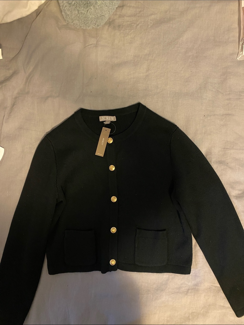 J. Crew Black Knit Cardigan jacket with Gold Buttons